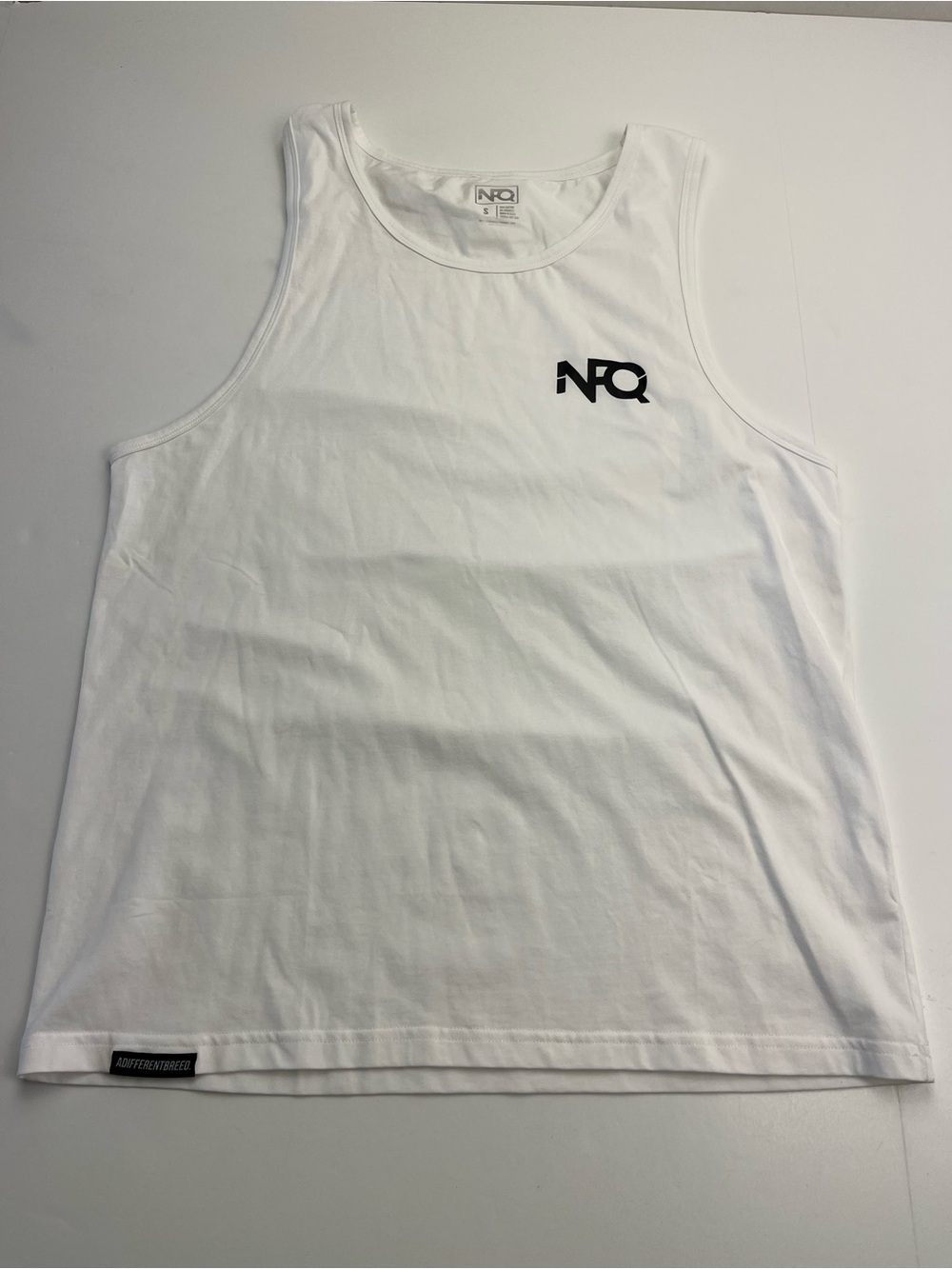 NFQ Never F*cking Quit White Tank Top Black Logo Mens Size Small Gym Athletic